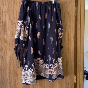 Navy and feathers Off the shoulder dress